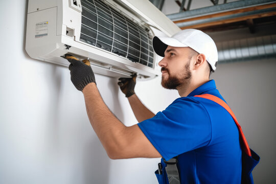HVAC technician installing a mini split air conditioner in Torrance