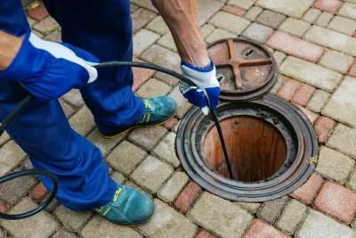 Plumber cleaning an outdoor sewer drain in Torrance